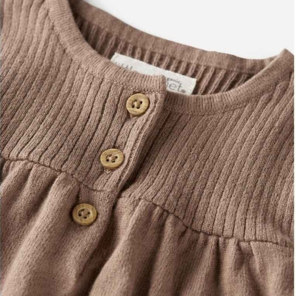 NWT Carter's Kids Brown Pleated Casual Dress Long Sleeves - Organic Cotton ~3M - Picture 3 of 6